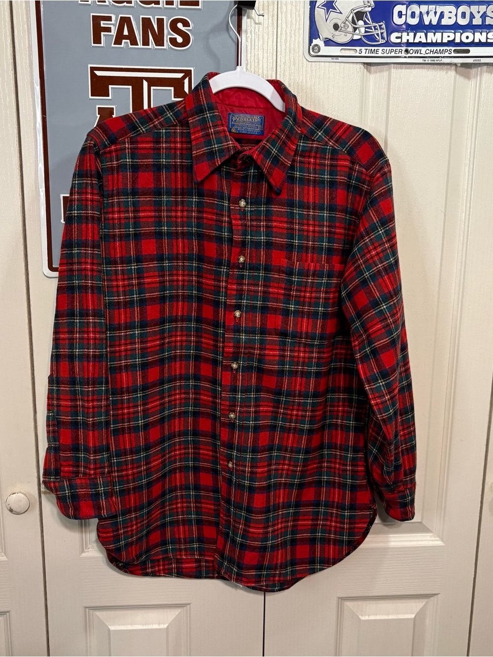 Pendleton Red and Green Plaid Button-Down Flannel Shirt
